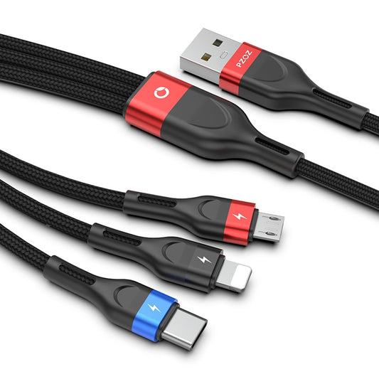 3 In 1 Charging Cable For USB C, Lightning & Micro USB Devices